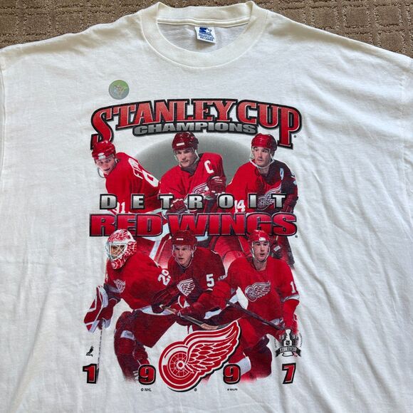 VTG 90s STARTER DETROIT RED WINGS T-SHIRT MENS XXL 2XL STANLEY CUP CHAMPIONS USA - Picture 2 of 9